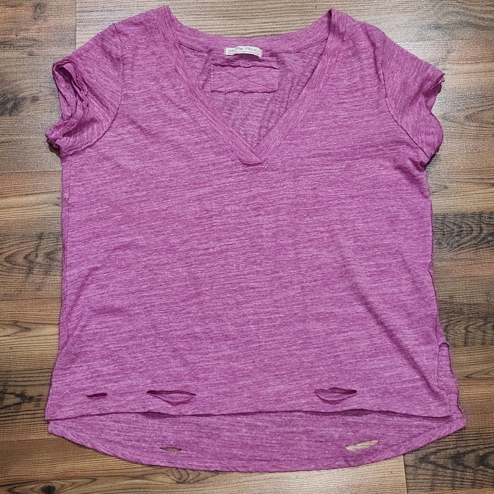 We The Free Distressed V Neck Pink Boho Weekend Grunge Medium Tshirt Slouchy